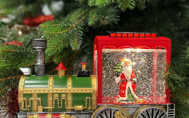 Новогодний фонарь и светильник "Санта Экспресс" с метелью и новогодней музыкой