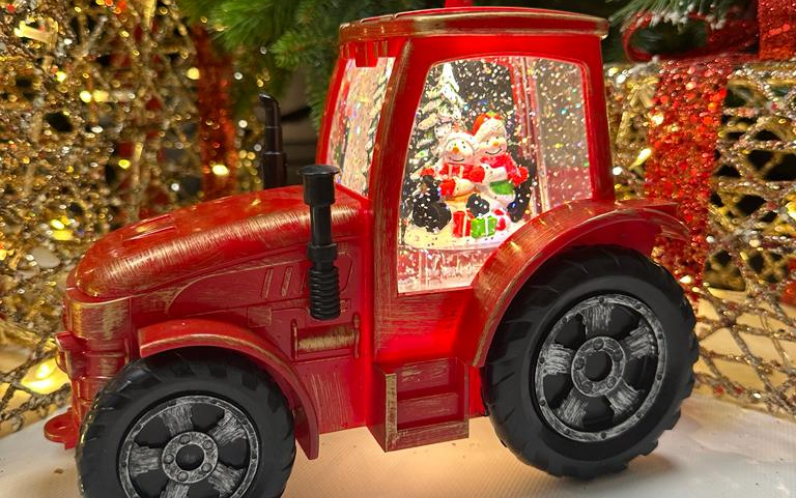Новогодний фонарь и светильник "Санта Трактор" с метелью и новогодней музыкой